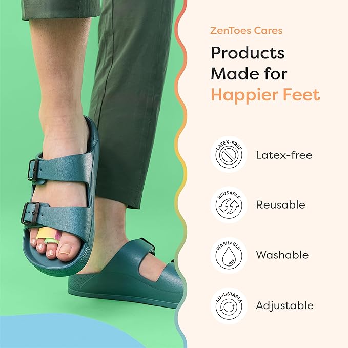 ZenToes Hammer Toe Corrector for Women & Men - Reusable Fabric Buddy Wraps for Broken Toes - Cushioned Toe Splint for Protection & Recovery & Hammertoe Straightener - 4 Count (OSFM, Rainbow)