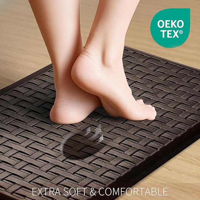 UKISS Kitchen Rugs ，Waterproof Kitchen Mats ，Cushioned Anti Fatigue Kitchen Mat for Floor, Non-Slip Comfort Foam Standing Mat for Kitchen, Floor Home, Office, Sink, Laundry (Brown, 17.3"x39")