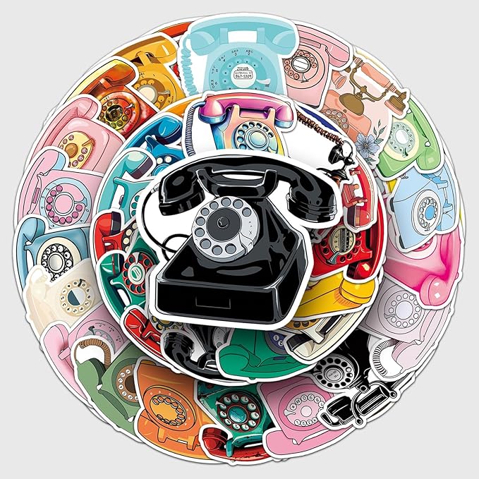 50pcs Retro Phone Stickers,1.96-3.15inch Creative Nostalgic Decorative Stickers, Self-Adhesive for Scrapbooking, Study Decoration, Retro Theme Setup