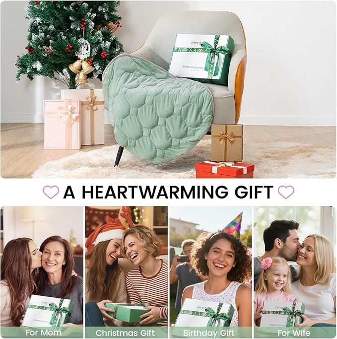 immtree Weighted Heating Pad for Period Cramps, 29" x 24" Extra Large Electric Heated Pads 5 lbs, Back Shoulder Knee Abdomen Pain Relief, Soft Warm Heavy Lap Blanket, Grey Green