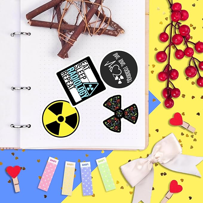BulbaCraft 100Pcs Rad Tech Stickers, Radiology Stickers, Xray Tech Decals for Water Bottle and Laptop - Radiology Party Supplies & Decorations, Waterproof Vinyl Medical Decals, Gifts for Women & Men