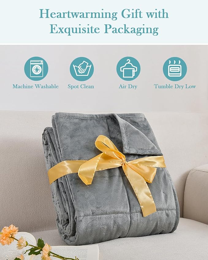 Topblan Weighted Blanket Twin Size 15lbs, Adult Weighted Blankets with Soft Warm Fabric for Sleeping and Calming, Adult Heavy Blanket for Sofa Bed, Grey, 48 x 72 inches