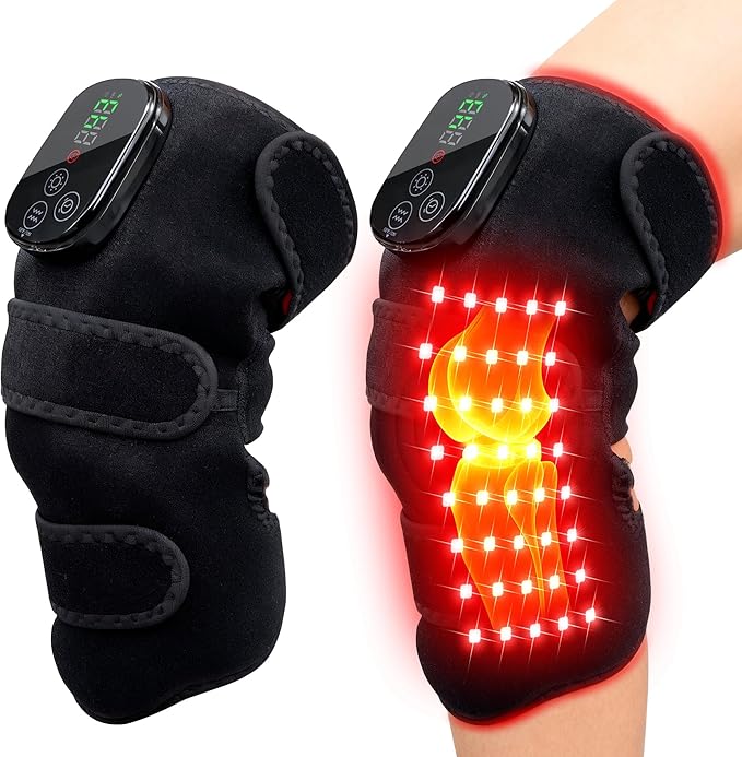 2PCS Knee Massager with Heat and Red Light Therapy, 660nm&850nm Red Light Therapy Heated Device for Knee Elbow Shoulder, Pain Relief Knee Brace for Women Grandma & Grandpa