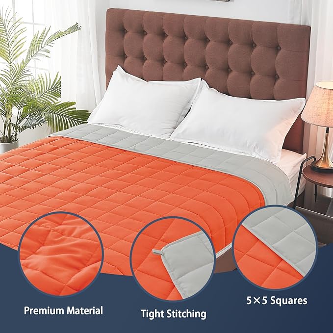 yescool Weighted Blanket for Adults (12 lbs, 48" x 72", Orange) Cooling Heavy Blanket for Sleeping Perfect for 110-130 lbs, Twin Size Breathable Blanket with Premium Glass Bead, Machine Washable