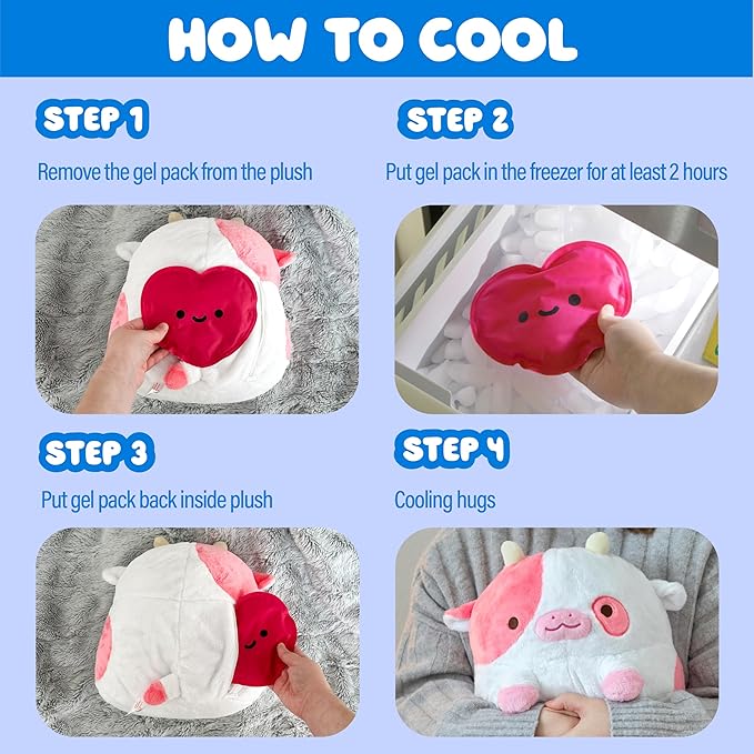 Heatable Scented Cow Plush for Period Cramp Relief & Emotional Support, Microwavable Soft Toy Plushies, Coolable Stuffed Animal for Anxiety, Cute Heating Pad for Pain Relief (Blueberry)