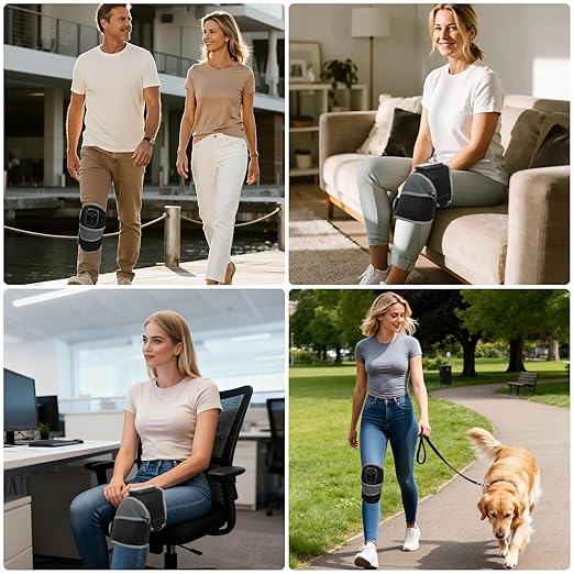 Red Light Therapy Knee Massager Brace – 660nm & 850nm Near-Infrared Light Devices, 4-Motor Deep Vibration Massage with Heating & Pulse Mode, 5000mAh Cordless Knee Pain Relief for Home & Office
