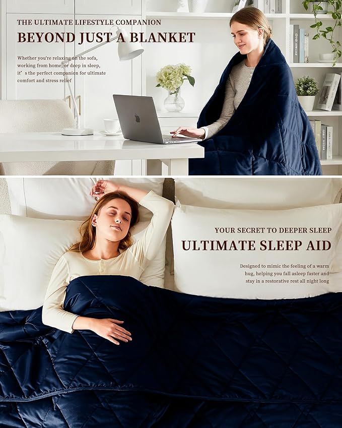 L'AGRATY King Size Weighted Blanket for Adults 30lbs, 88"x104" — Cooling Breathable Heavy Blanket with Glass Beads for Sleeping Perfect Hot Sleepers & Couples Machine Washable All-Season Navy Blue