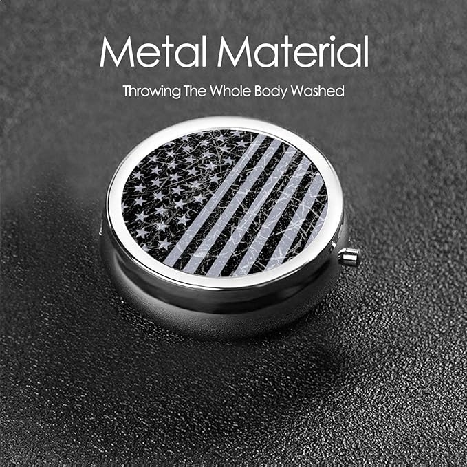 Round Stainless Steel Pill Box Case Vintage USA Flag Retro American Flag, Pocket 3 inches Medicine Tablet Holder Organizer Case for Purse - Compact 3 Compartment
