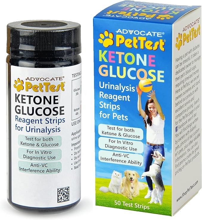 Pet Urine Test Strips Ketone Glucose Strips for Dogs and Cats Urinalysis (50 Strips) Monitoring and Avoid UTI by Advocate Pettest