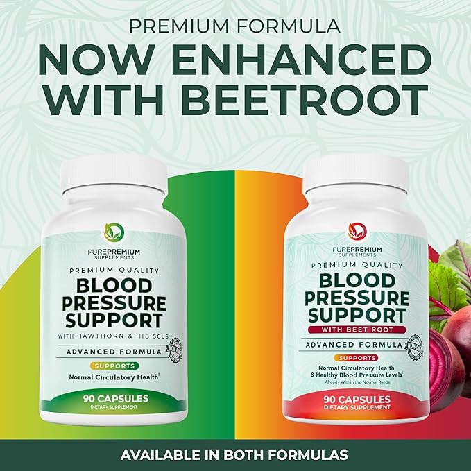 PurePremium Beet Root Capsules for Blood Pressure Support – 14-in-1 Formula with Beetroot Powder, Hawthorn, Hibiscus & Garlic for Normal Nitric Oxide Production & Heart Health – Non-GMO - 90ct