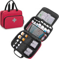 CURMIO Pill Bottle Organizer Portable Medicine Bag, Lockable Prescription Bottle Storage for Pill Bottles, Vitamins, Medical Supplements for Home Storage and Travel, Red (Empty Medicine Bag)
