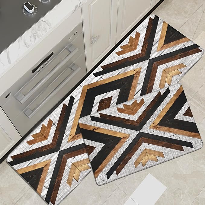 Boho Aztec Kitchen Rugs Mats Set of 2 Anti Fatigue Cushioned Long Kitchen Mats for Floor Rustic Western Kitchen Rugs Farmhouse Style Non Slip Waterproof Comfort Standing Mat for Sink Laundry