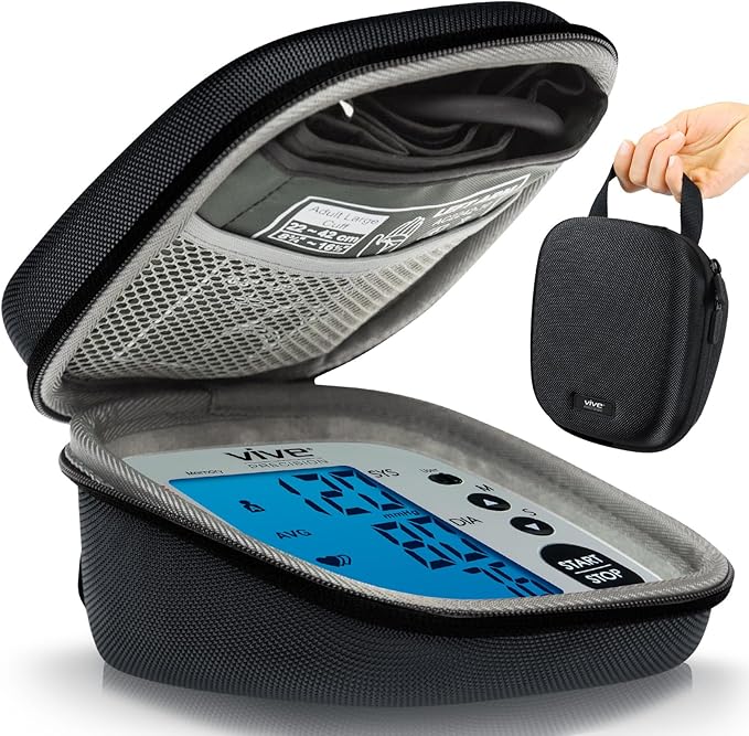 Vive Precision Blood Pressure Monitor Case - Hard Carrying Medical Travel Storage Bag - Universally Compatible Portable BPM Cuff, Health Accessories Pouch Replacement with Carrying Strap - Shockproof