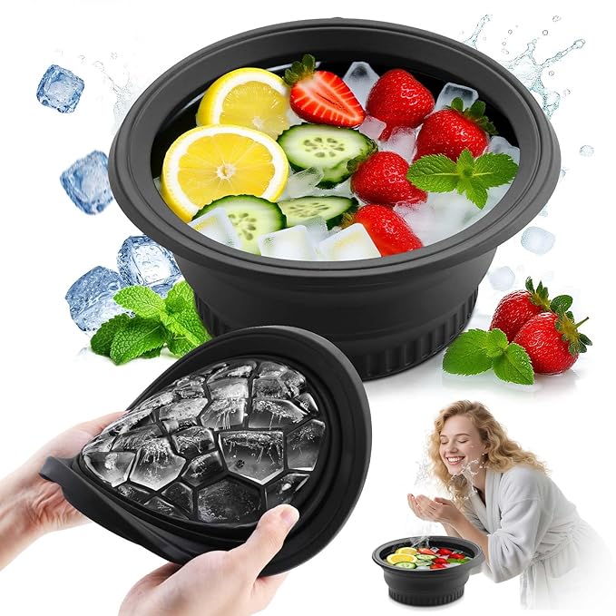 Face Ice Bath Bowl – Collapsible Silicone Facial Ice Bowl with Built-in Ice Tray for Cold Plunge – Portable Skincare Tool for Skin Tightening, Puffiness Relief, Travel & Home Use (blue)