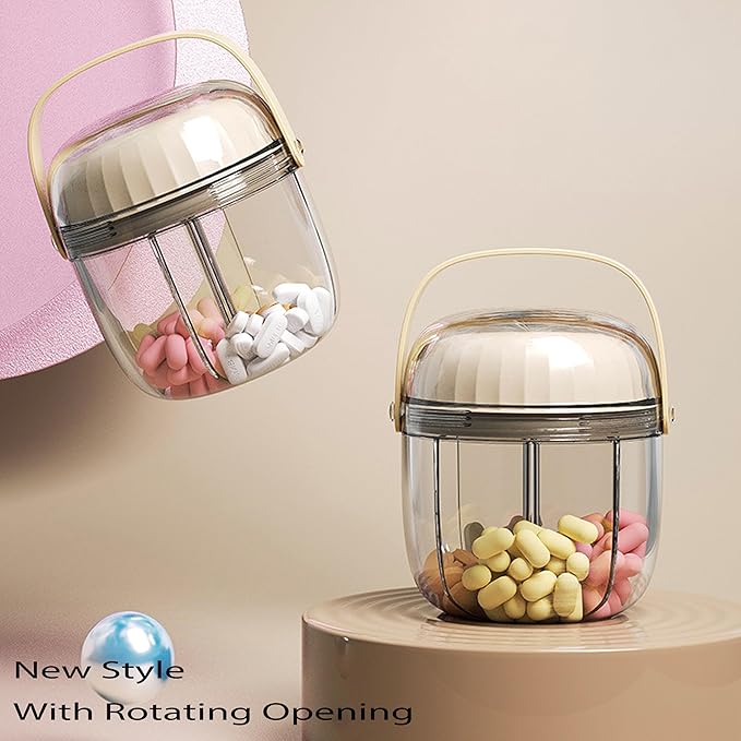 MURRI&MURRDI Pill Organizer with 4 Compartments, Travel Pill Box Portable Pill Case Anti-Mixing & Wide Opening, Compact Pill Container Holder for Vitamins Fish Oils Medications (F Cream White)