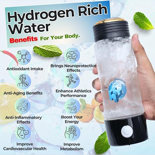 Hydrogen Water Bottle Generator 400ml – Glass SPE PEM Tech, Up to 2800+ PPB Molecular Hydrogen Generator with Nasal Cannula, Rechargeable, Portable, Compatible with Bottles