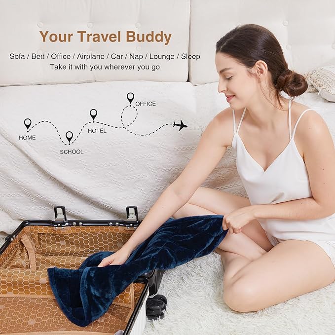 Alomidds Weighted Blanket 7lbs for Adults, Cozy Breathable Weighted Lap Blanket, Small Weighted Blanket Travel, Weighted Lap Pad for Relaxing, Sleeping, Navy, 29" x 24"