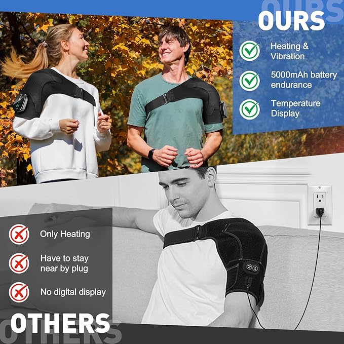 Cordless Shoulder Heating Pad, Heated Shoulder Wrap with 3 Massage Modes, Heated Shoulder Brace for Pain Relief Shoulder Massager for Men Women (Black)