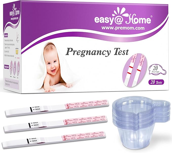 Easy@Home Pregnancy Test Strips: 20 Bulk with Large Urine Cups - Fast Results, At-Home Fertility Testing - Pruebas de Embarazo