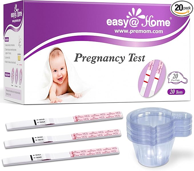 Easy@Home Pregnancy Test Strips: 20 Bulk with Large Urine Cups - Fast Results, At-Home Fertility Testing - Pruebas de Embarazo