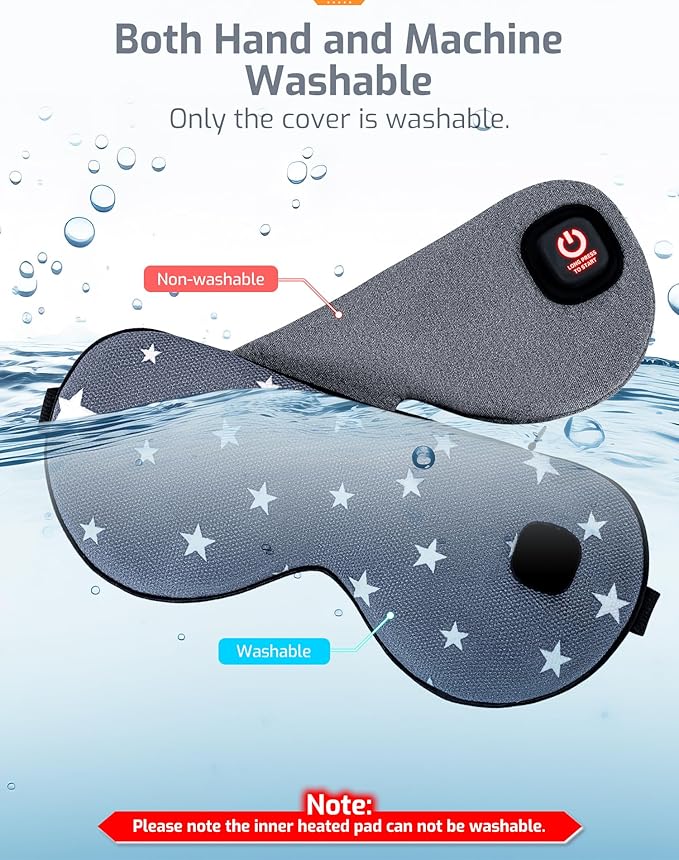 Heated Eye Mask-Cordless Warm Eye Compress Heated Eye Mask for Dry Eyes, Blepharitis,Light Blocking Heat Eye Mask for Men Women, Electric Warm Eye Mask for Airplane Sleeping for Travel (Gray Star)
