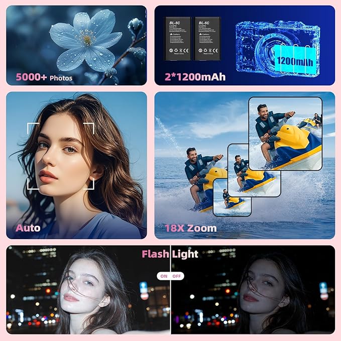 Ourlife Cameras for Photography,5K 75MP Autofocus Vlogging Camera for YouTube with 18X Zoom,3" 180°Flip Screen Selfie Digital Camera Compact Travel Camera for Beginner Teens,2*Battery(32GB Card)