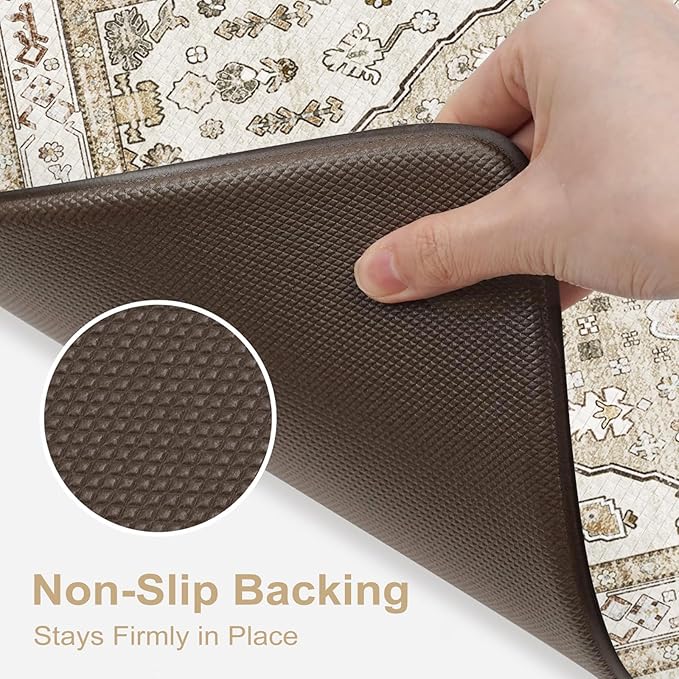 Collive Boho Kitchen Mats for Floor 2 Piece, Cushioned Anti Fatigue Kitchen Mat Non-Skid Waterproof Under Sink Rug, Taupe Comfort Standing Desk Mat for Office, Home & Kitchen, 17.3"x29"+17.3"x47"