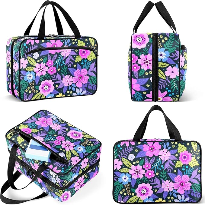 Naanle Pill Organizer Bag Travel Pill Bottle Medicine Organizer Home Storage Medication Bag for Vitamin Supplements, Purple Floral Empty First Aid Bag for Car Camping, 1.0 Count