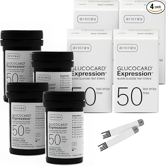 ARKRAY GLUCOCARD Expression Blood Glucose Test Strips - No Coding, 0.8 Microliter & Fast 6-Second Results - Compatible with GLUCOCARD Expression Blood Glucose Meter - 200 Count (4 Packs of 50)