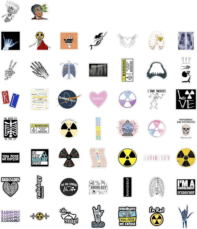 BulbaCraft 100Pcs Rad Tech Stickers, Radiology Stickers, Xray Tech Decals for Water Bottle and Laptop - Radiology Party Supplies & Decorations, Waterproof Vinyl Medical Decals, Gifts for Women & Men