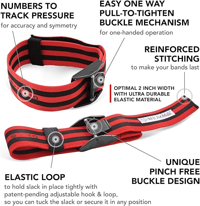 Occlusion Bands (PRO X) – 2 Pack, 2 Inch Wide, Blood Flow Restriction Band Set for Arms w/ Pull to Tighten, Quick-Release Buckle & Training eBook
