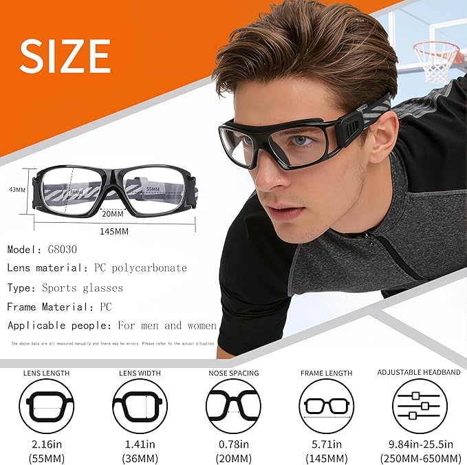 Sport Glasses for Men Women Basketball Football Sport Goggles Anti Fog Shock Collision Wearable Glasses