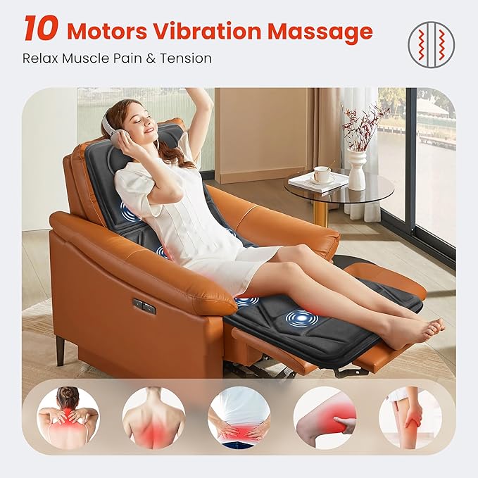 CooCoCo Massage Mat with Heat, Massage Pad with 10 Vibration Motors, Full Body Massager for Neck and Back, Bed Massager for Shoulders, Lumbar, Leg, Gifts for Mom Dad, Birthday Gifts for Men Women