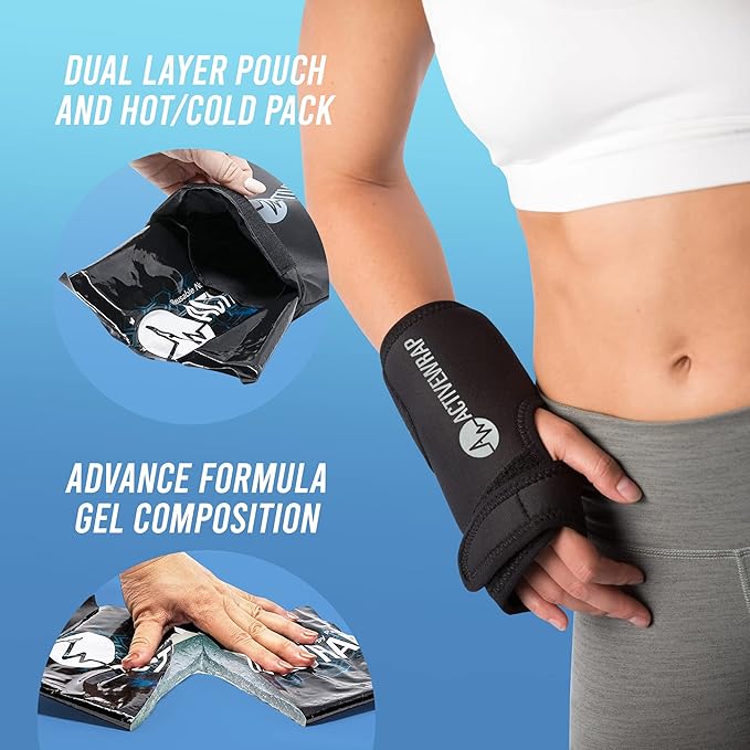 ActiveWrap Wrist Ice Pack Wrap – PT-Designed Gel Ice Packs for Hand & Wrist Pain, Adjustable Compression & Reusable Support, Cold Wrap for Carpal Tunnel, Swelling, and Sprains