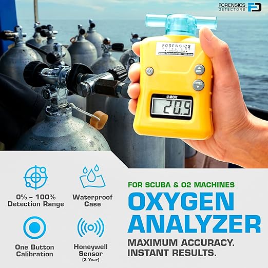 OXYGEN Analyzer by FORENSICS | 0%-100% with 0.1% resolution | Scuba, Nitrox, Divers | Water Resistant Case |