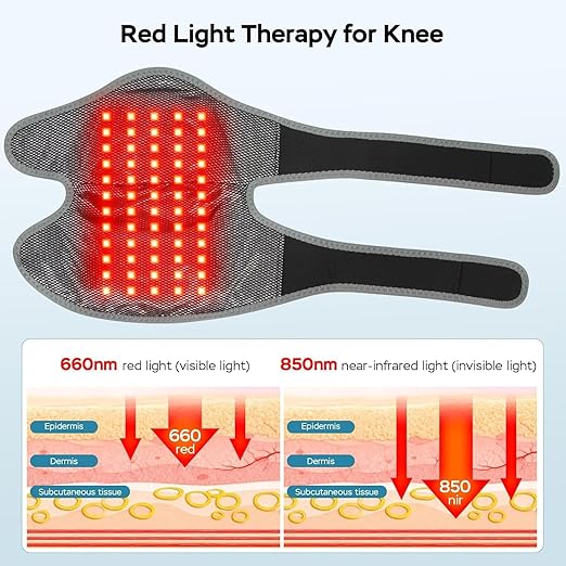 Red Light Therapy Knee Massager Brace – 660nm & 850nm Near-Infrared Light Devices, 4-Motor Deep Vibration Massage with Heating & Pulse Mode, 5000mAh Cordless Knee Pain Relief for Home & Office