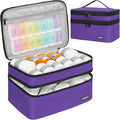 Medicine Storage Bag,Double Layers Pill Bottle Organizer Bag Empty with Lockable Zipper&Adjustable Divider,Medication Travel Carrying Bag for Pills,Vitamins,Medical Supplies,Purple