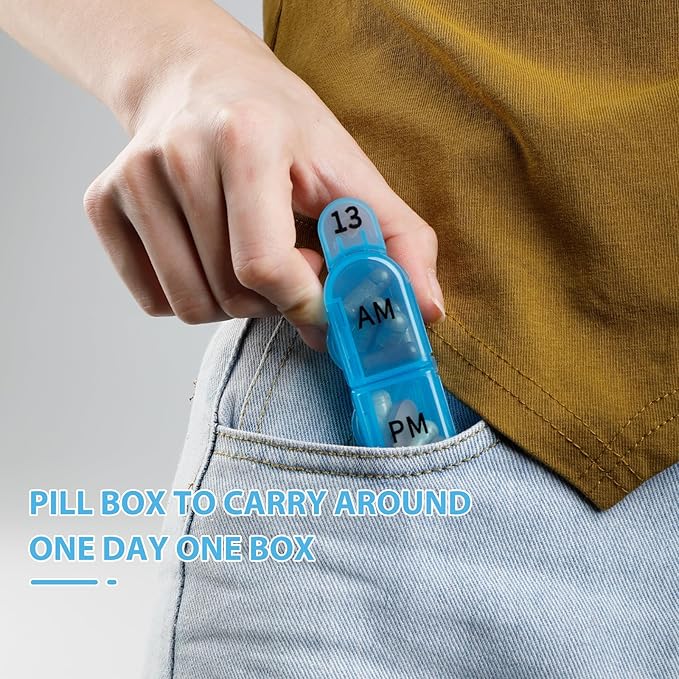 Daviky Monthly Pill Organizer 2 Times a Day, 30 Day Pill Box AM PM with Separate Container, One Month Medicine Case Twice a Day to Hold Vitamins, Supplements and Medication (Blue)