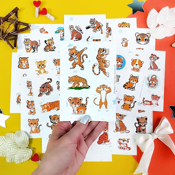 BulbaCraft 100Pcs Tiger Stickers, Tiger Gifts for Girls and Boys, Gifts for Women & Men