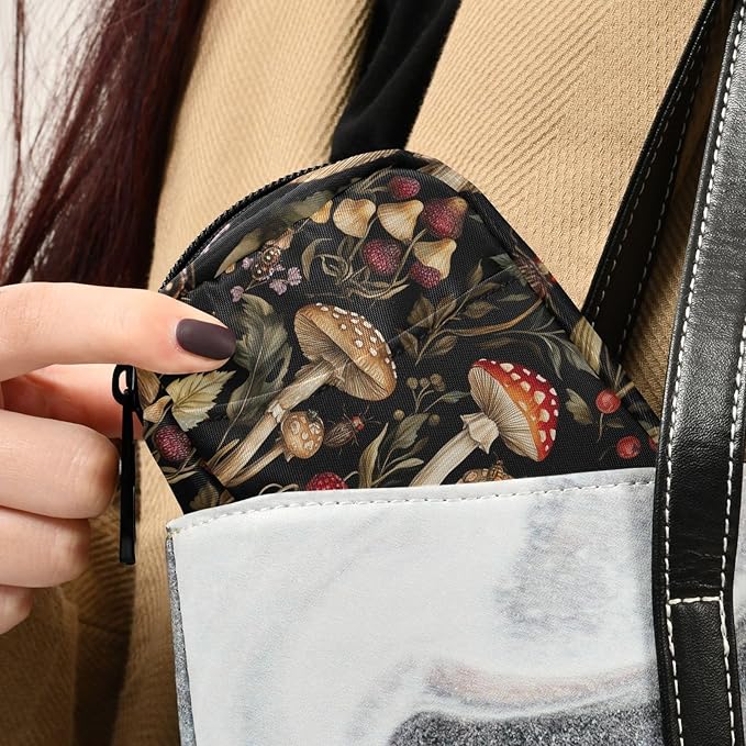 Travel Pill Case Mushrooms Berries Leaf and Bugs Weekly Small Pill Box 7 Day Pill Box Pill Organizer Bag