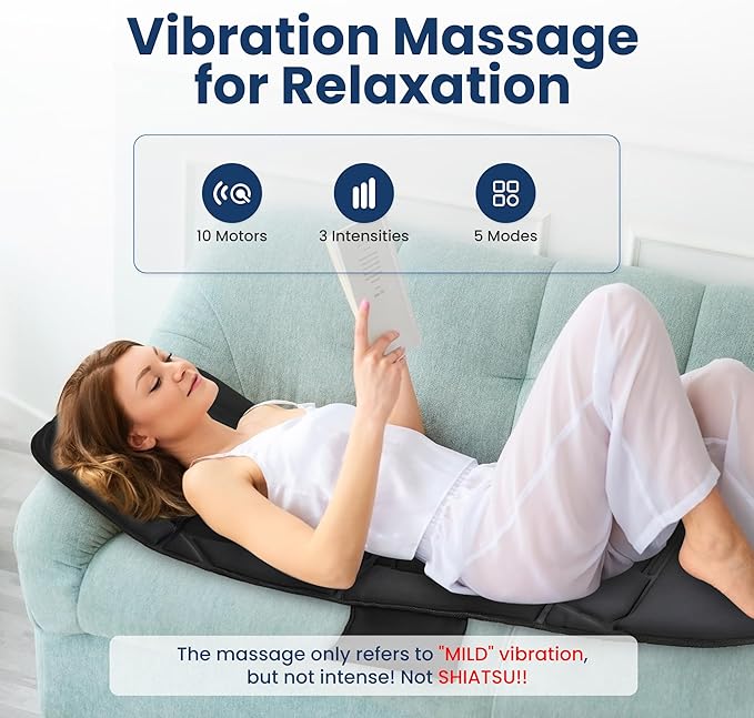 COMFIER Full Body Massage Mat Pad, Heating Vibrating Massage Chair Pad with 10 Vibration Motors, 5 Massage Modes and Auto Shut Off, Gift for Men Women