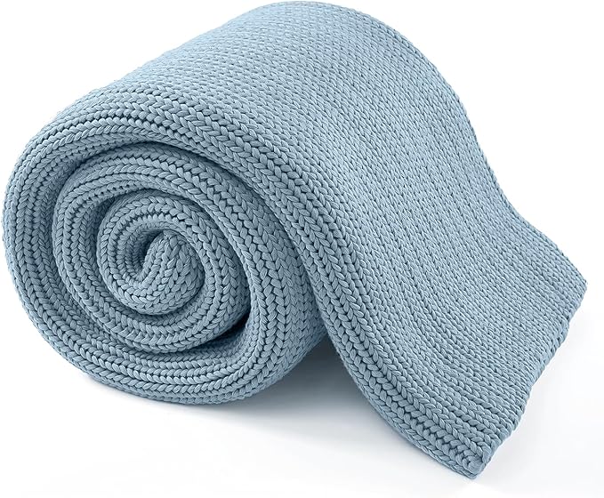 Guohaoi Knitted Weighted Blanket for Adults (Haze Blue 48"x72" 10lbs) No Beads Cooling Throw Blanket for Hot Sleepers, Home Decor Breathable Chunky Knit Heavy Blanket Use on Full Size Bed