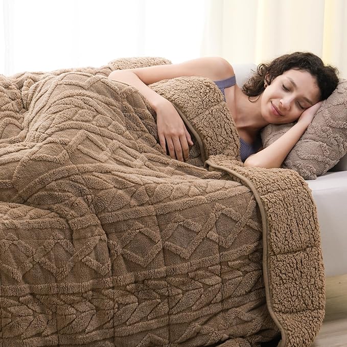 Cottonblue Jacquard Sherpa Weighted Blanket 20lbs for Adults- Soft, Warm, and Thickened Calm Blanket for Ultimate Comfort and Better Sleep, Heavy Weighted Blankets 60x80 Inches, Cream White