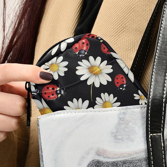 Fustylead Red Ladybugs and Daisy Floral Pill Organizer and Storage Weekly with Zipper, Removable Pill Box Portable Medicine Organizer for Vitamin Fish Oil Supplement
