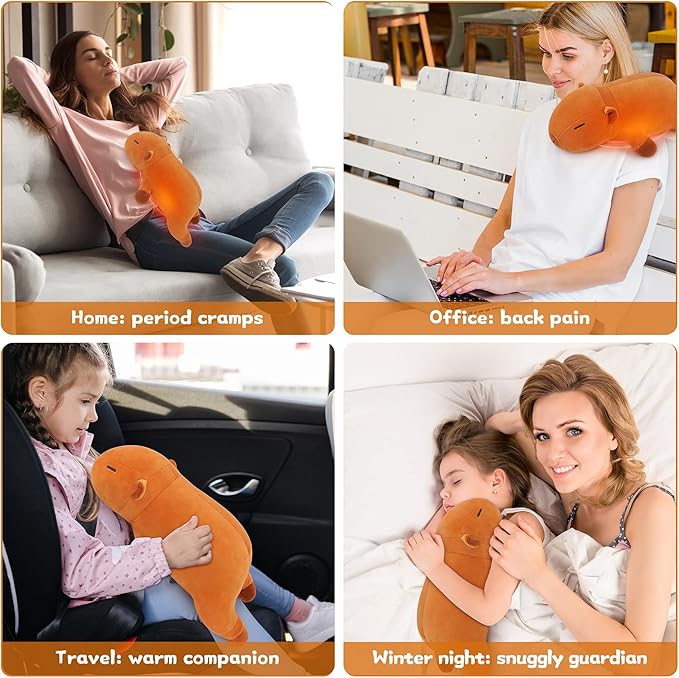 Capybara Heating Pad for Cramps & Menstrual Pain Relief,Cute Stuffed Animal Electric Heating Pad,USB Powered Heated Stuffed Animals,14''Portable Plush for Neck/Back/Shoulder,Gift for Women Wife Girls