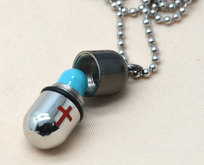 1.1''*0.7'' Latin Cross Black& Red Pill Capsule Case Holder Necklace Pendant Adjustable 27'' Long Chain with a Velvet Bag