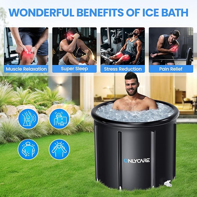 ONLYCARE Upgrade XXL 135 Gal Ice Bath Tub for Athletes - Cold Plunge Tub with Cover - Multiple Layered Cold Water Portable Ice Pod for Therapy Recovery at Home Outdoor Gym Use