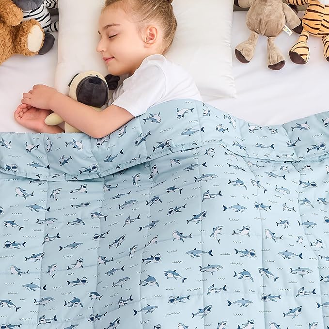 yescool Shark Weighted Blanket 5 Pounds Cooling Weighted Lap Blanket, Heavy Blanket for Sleeping, Weighted Throw Blanket Gifts for 40-60lbs, 36"x48"