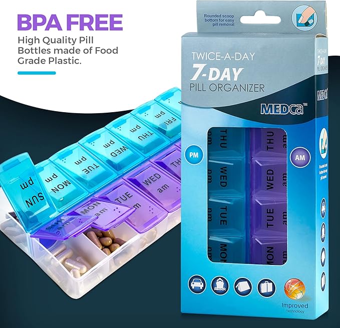 MEDca Weekly Pill Organizer, Twice-a-Day, 1 Pill Organizer Extra Large