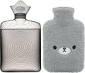 samply Hot Water Bottle with Cute Fleece Cover, Hot Water Bag for Hot and Cold Compress, Hand Feet Warmer, Neck and Shoulder Pain Relief, Grey Bear